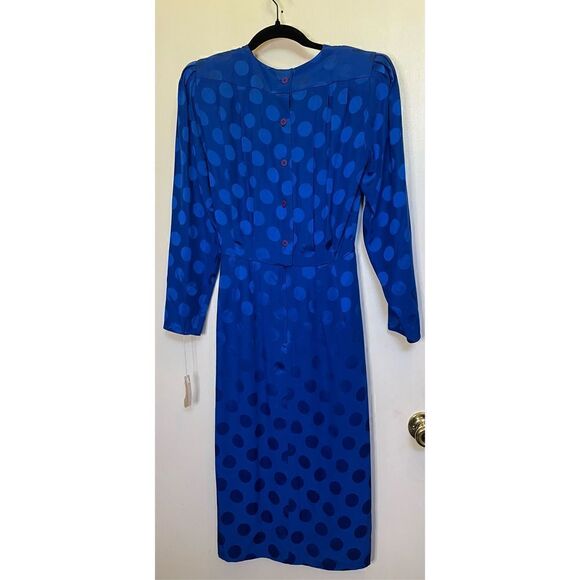 NWT Vintage Retro Albert Nipon blue polka dot silk MIDI Dress size 4 - Picture 8 of 16